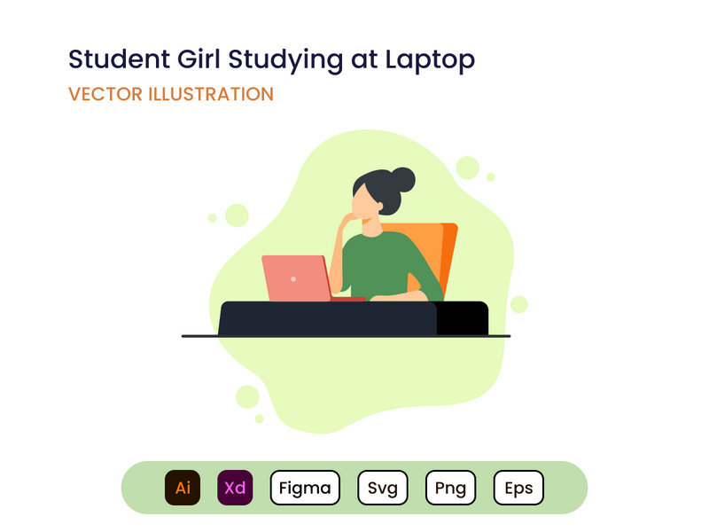 Education concept. Student Girl Studying at Laptop