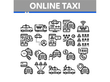 Online Taxi Collection Elements Icons Set Vector