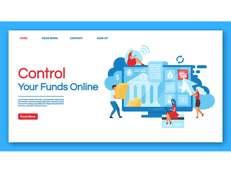 Online funds control landing page vector template