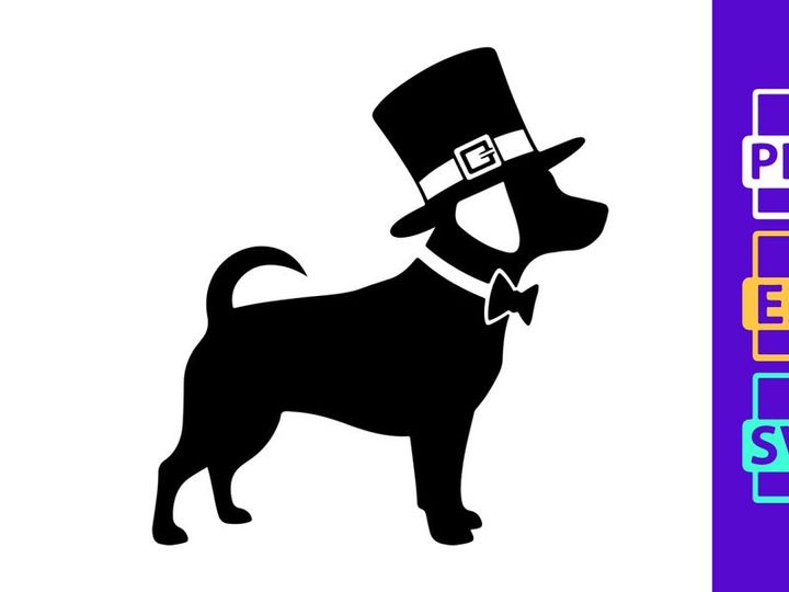 Dapper dog in top hat and bow tie