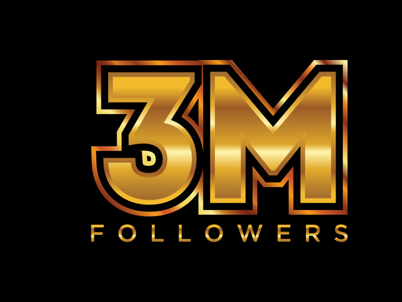 3d golden 3M followers social media celebration design. Vector illustration