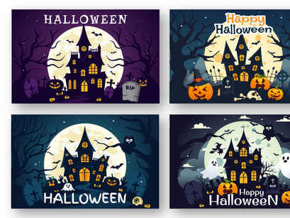 14 Halloween Night Background Illustration