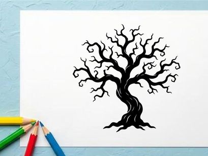 Black Leafless Tree Illustration for Halloween or Gothic Design