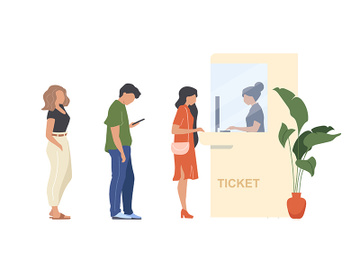 People buy ticket flat color vector faceless characters preview picture