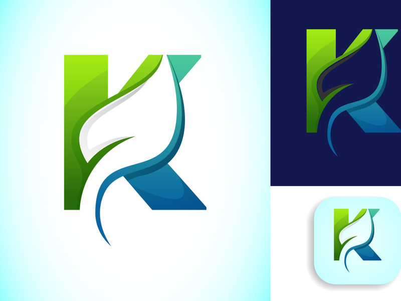 English alphabet with negative space leaf logo vector template. Gradient logo design