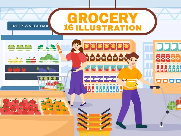 16 Food Grocery Store Shopping Illustration