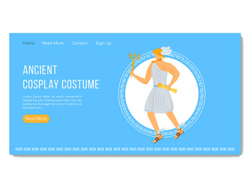 Ancient cosplay costume landing page vector template preview picture