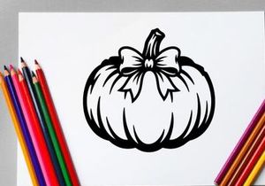 Black and White Pumpkin Illustration for Fall or Halloween Decor