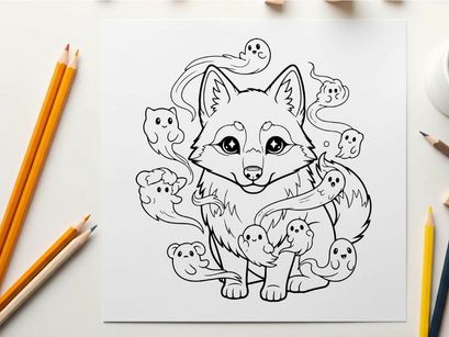 Cute fox with baby animals family vector illustration
