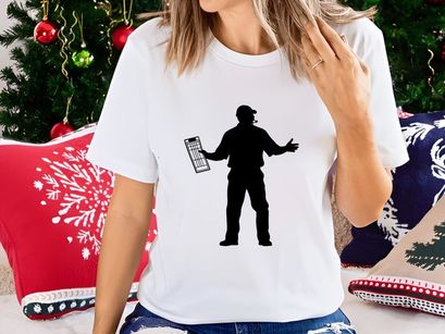 Silhouette of a man holding a clipboard and gesturing