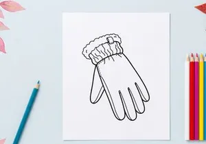 Hand-drawn Christmas mitten with fluffy white cuff and knitted texture for festive holiday design