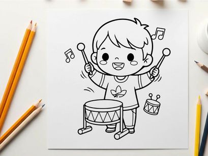 Cute child playing bongo drums music vector illustration