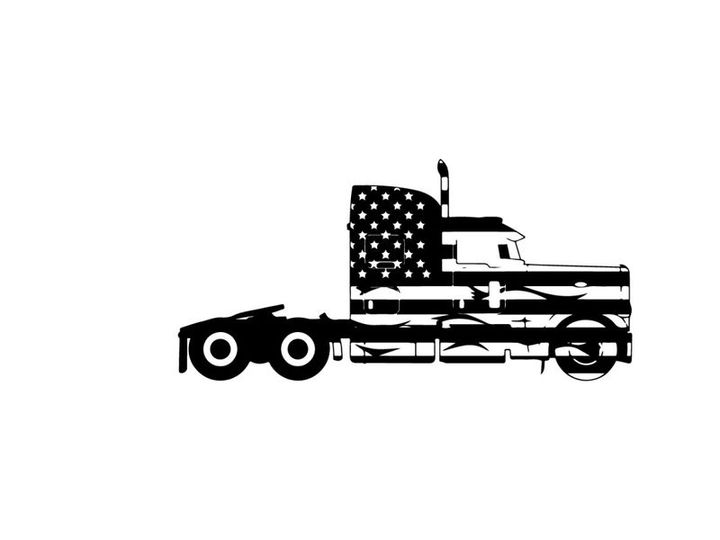 American flag silhouette truck side view
