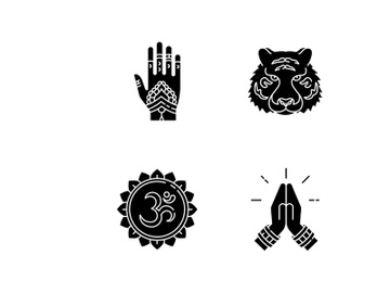 Indian culture black glyph icons set on white space preview picture