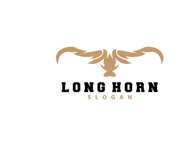 LongHorn Animal Logo Design, Farm Retro Vintage Horn Minimalist Simple Template Illustration