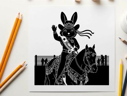 Silhouette of a bunny rodeo rider on a horse