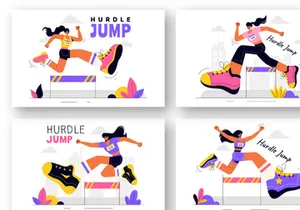 8 Hurdle Long Jump Sportsman Illustration