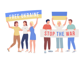 Activists against war in Ukraine semi flat color vector characters preview picture