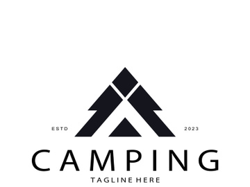 vintage and retro tent logo, camping. With tent, tree and bonfire sign. adventurers, scouts, climbers, camping equipment center preview picture