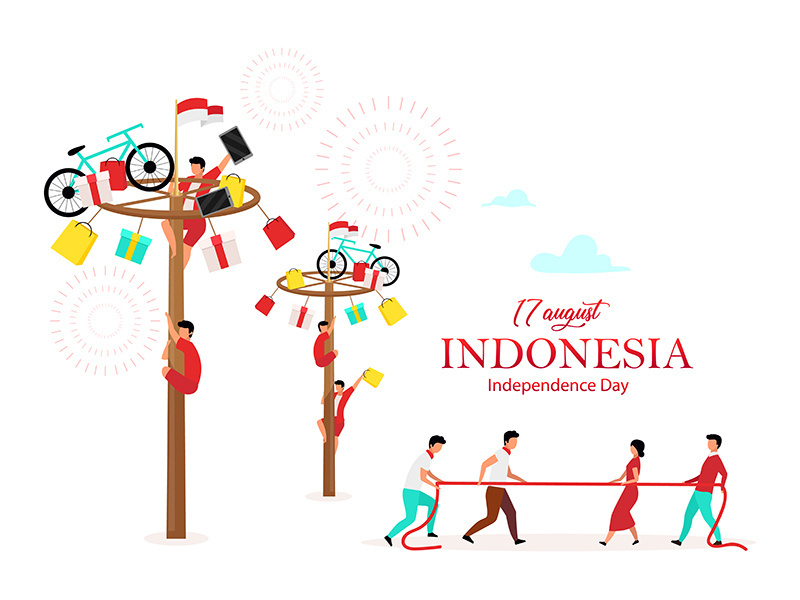 Indonesia Independence Day flat poster vector template