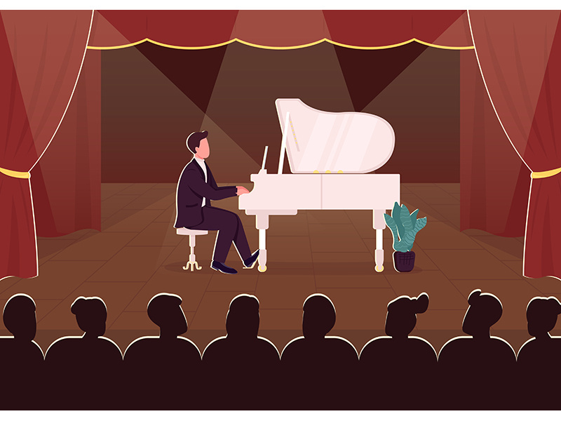 Live piano concert flat color vector illustration