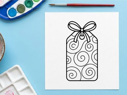 Decorative gift tag with swirl pattern and ribbon bow