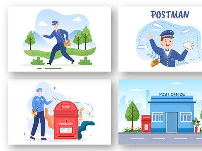 10 Postman Cartoon Vector Illustration