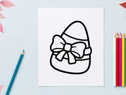 Bolsa de regalo de Halloween dibujada a mano con moño. Ilustración de saco de dulces de truco o trato adorable para decoración de fiestas y elementos imprimibles.