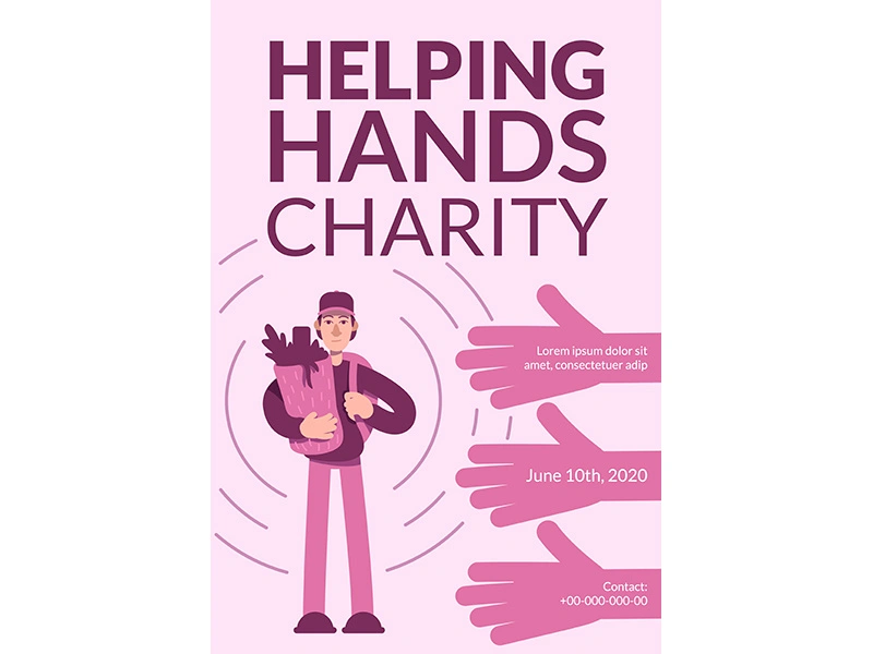 Helping hands charity poster flat vector template
