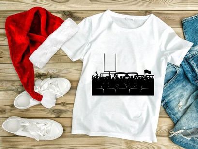 American football stadium with cheering fans in black and white silhouette