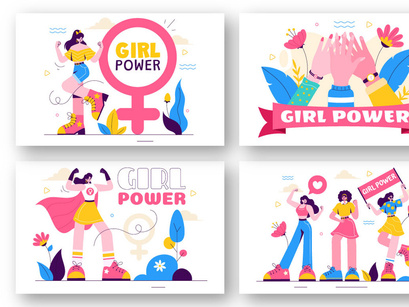 9 Girl Power Vector Illustration