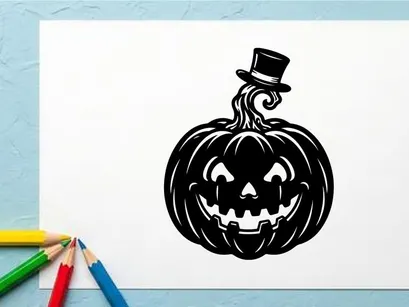 Abóbora de Halloween com rosto de Jack-o'-Lantern e cartola