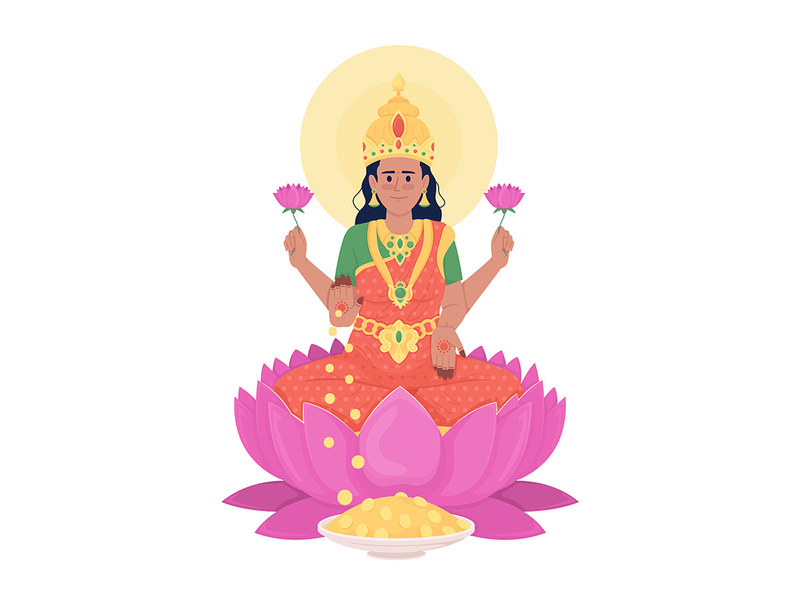 Lakshmi goddess semi flat color vector character