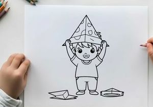 Child balancing pizza hat vector illustration flat design