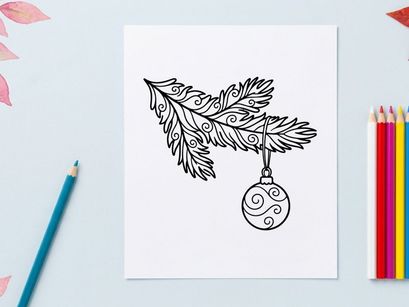 Ilustração de arte vetorial de galho de árvore de Natal com enfeite pendurado
