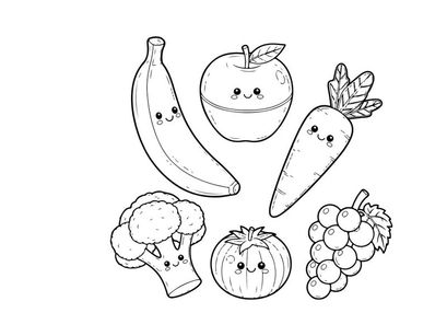 Cute food fruits and vegetables vector illustration flat design
