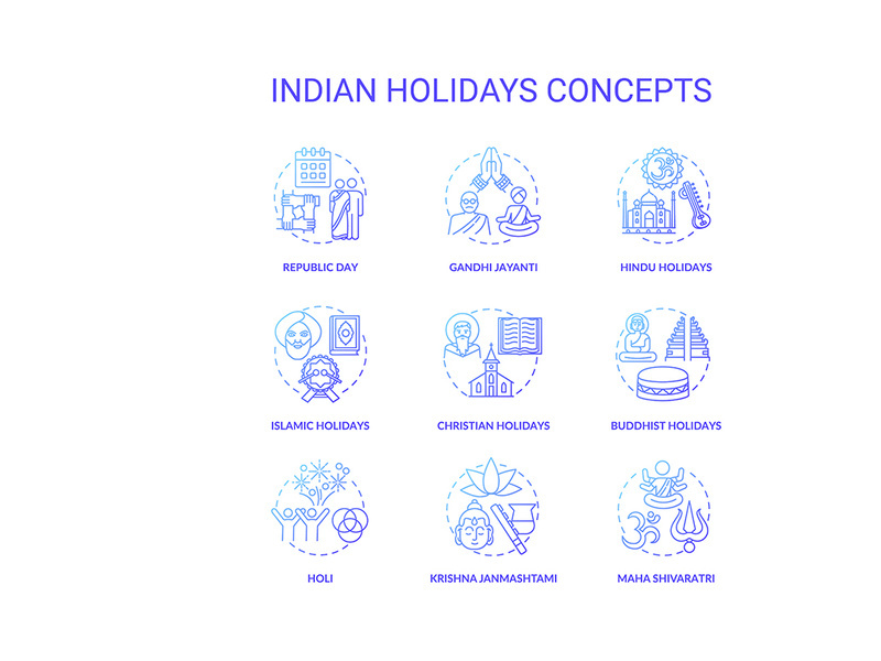 Indian holidays concept icons set