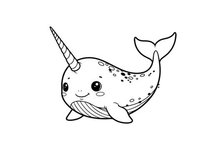 Cute smiling narwhal sea animal vector illustration