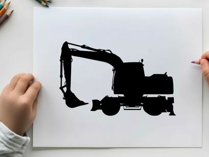 Silhouette of a black excavator on a white background