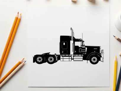 Silhouette of a large semi truck with trailer
