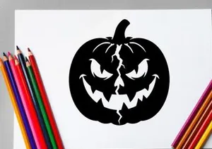 Menacing Halloween Jack-o'-Lantern with Evil Expression and Cracks