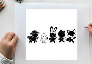 Cute animal silhouettes and outlines in a row silhouette
