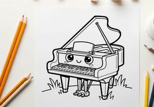 Cute piano playing music vector illustration flat design