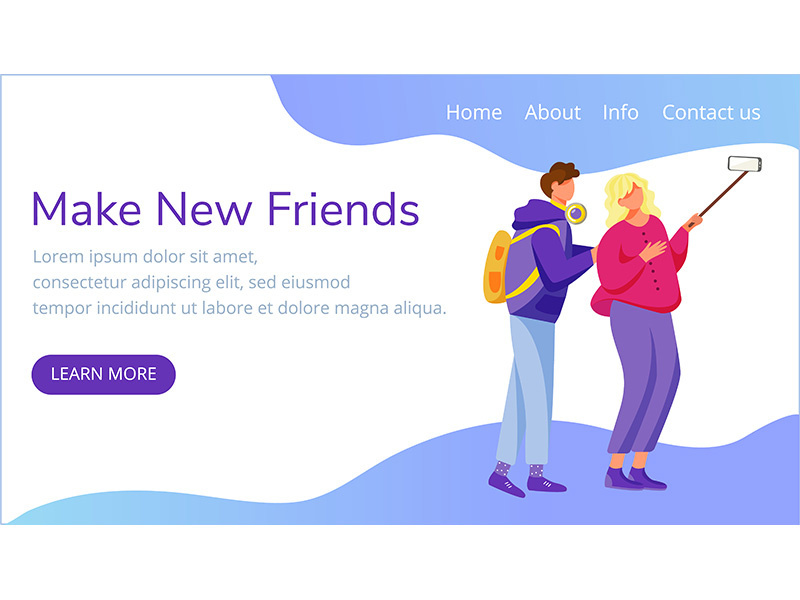 Make new friends landing page vector template
