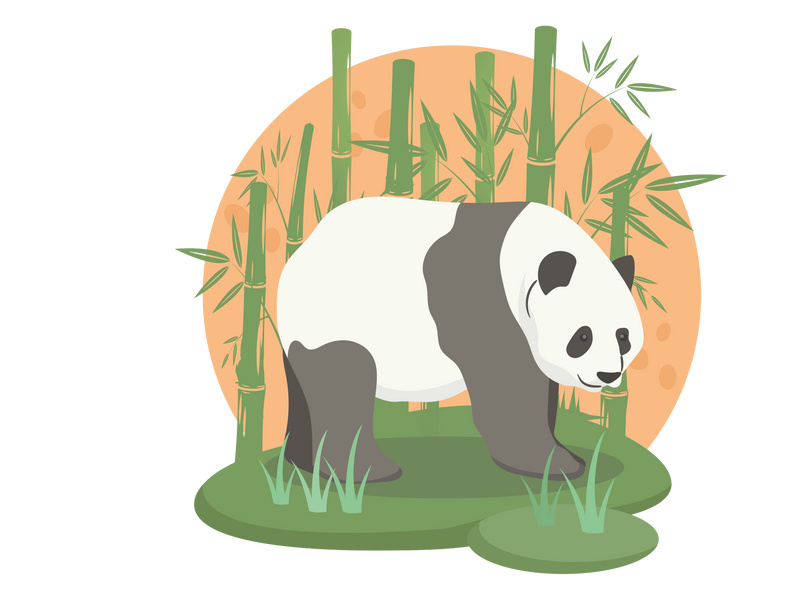 Cute panda bear eating bamboo leaves. Vector illustration