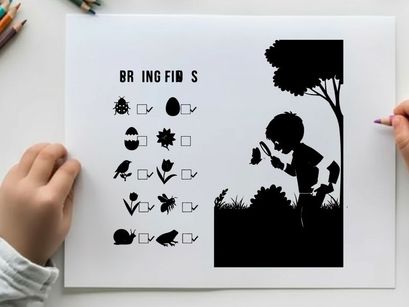 Silhouette of child exploring nature in spring season outdoors