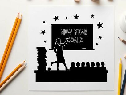 Silhouette of woman presenting new year goals to an audience