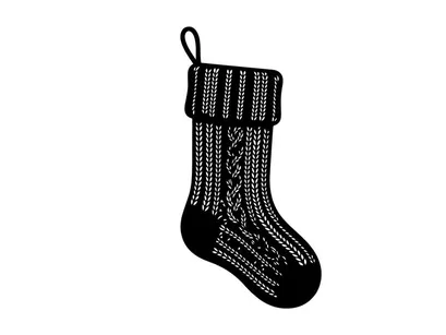 Black and white knitted Christmas stocking isolated on a clean white background