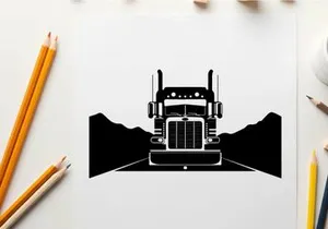 Semi truck silhouette on open road with mountains