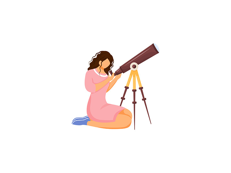 Astronomer with telescope flat color vector faceless character